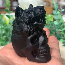 104.3G Natural Obsidian Stone Carved wolf-skull Quartz Crystal Carving Healing