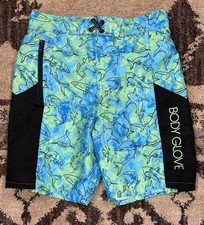 Boys body glove small S 8 swim shorts trunks sharks blue green