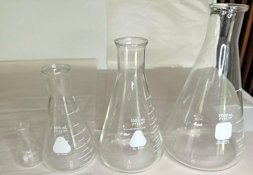 Pyrex Laboratory Flask Lot 50mL 500mL 1000mL 2000mL Glass Erlenmeyer Beakers