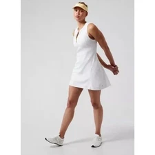 Athleta Ace Tennis Dress Womens Medium pickle ball White 1/4 Zip Athletic Skirt