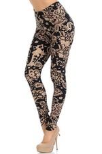 Buttery Smooth Sand Pepper Paisley Extra Plus Size Leggings - 3X-5X