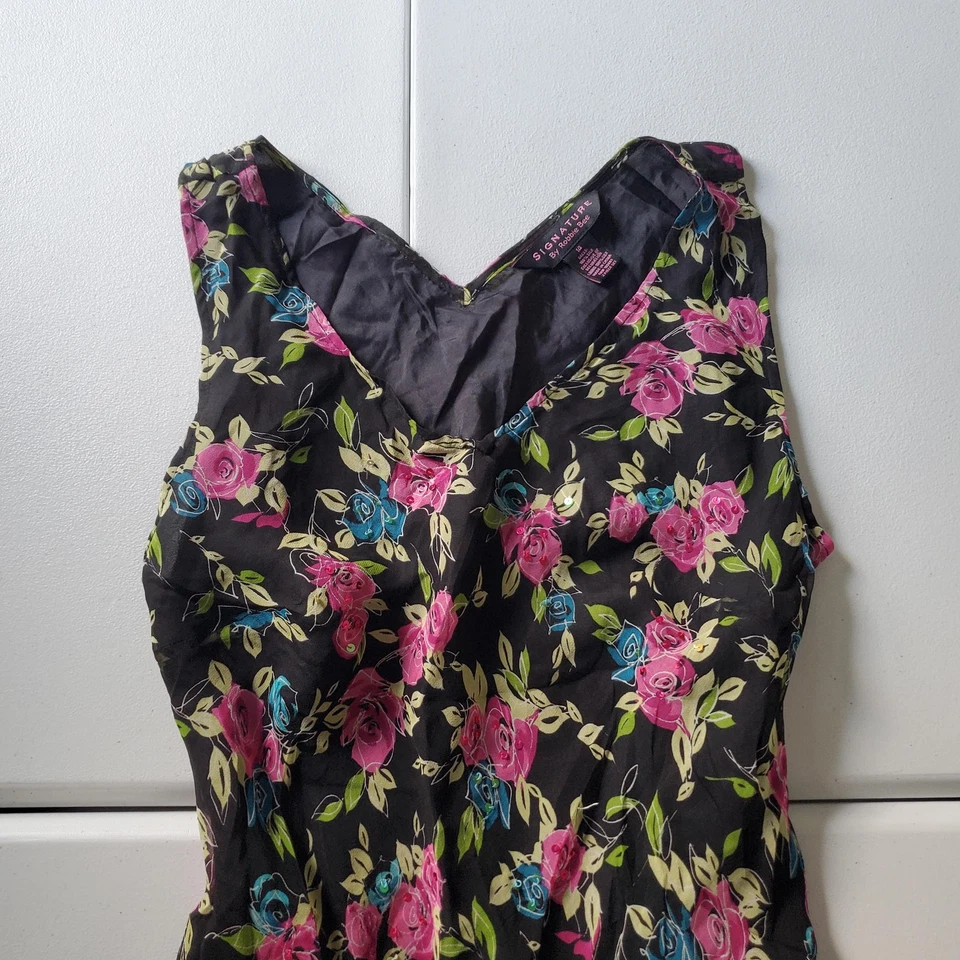 Vestido Y2K Whimsigoth Fairy Grunge para mujer 14 negro floral seda sin mangas cuello en V Foto 2 de 4