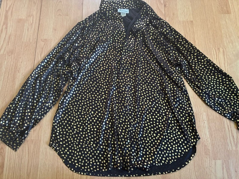 Joanna Women’s Black & Gold Polka Vintage  Top Size Medium