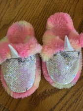 Girls Glitter Unicorn Rainbow Slippers