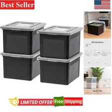 Elegant Black File Box Organizer - 4 Pack, Stackable  Portable Storage Solution