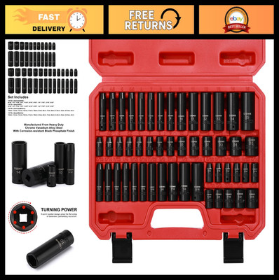 50-Piece 1/4'' Drive Impact Socket Set, 6-Point SAE/Metric, Standard/Deep, CR-V