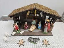 1970s Wooden Nativity Scene -Not Complete- Pieces marked Italy 