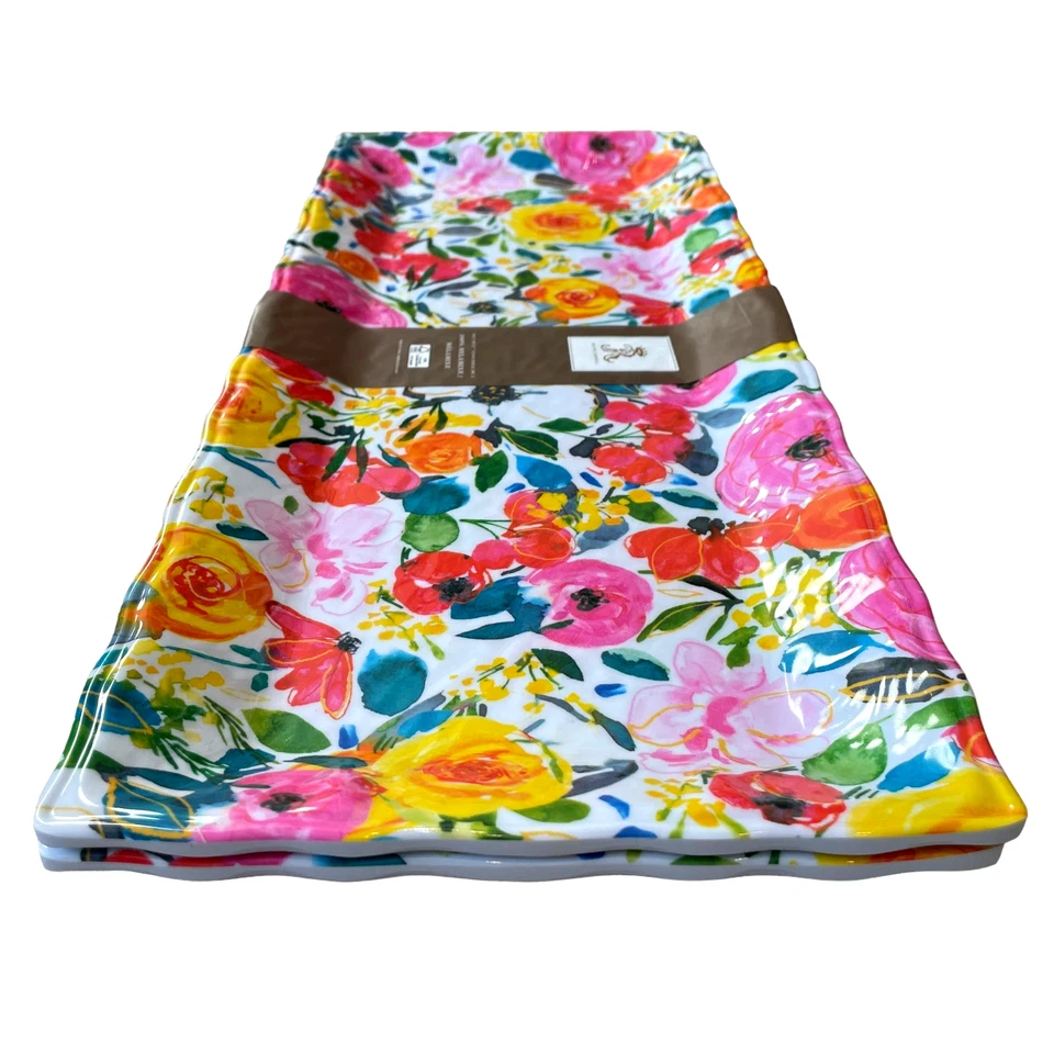 Rachel Ashwell Spring Floral Large Melamine Serving Tray Platter 19x8 NEW - Image 2 of 4