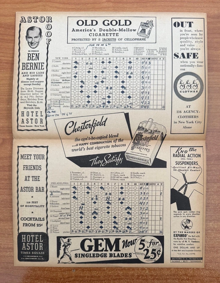 vintage LOU GEHRIG / JOE DIMAGGIO - 1939 NEW YORK YANKEES vs PROGRAMA DE ATLETISMO - Imagem 2 de 3