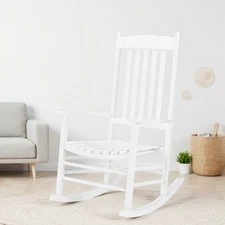 Wooden Rocking Chair - Wavy Seat, White, Portable & Square Wood Rocker