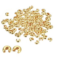 200Pcs 6.5mm Crimp Beads Covers Round Beads End Tips for Jewelry Making Gold