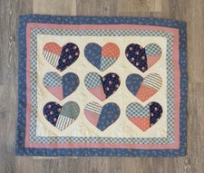 Vintage Handmade Quilted Country Hearts Wall Hanging Cottagecore Farmhouse Decor