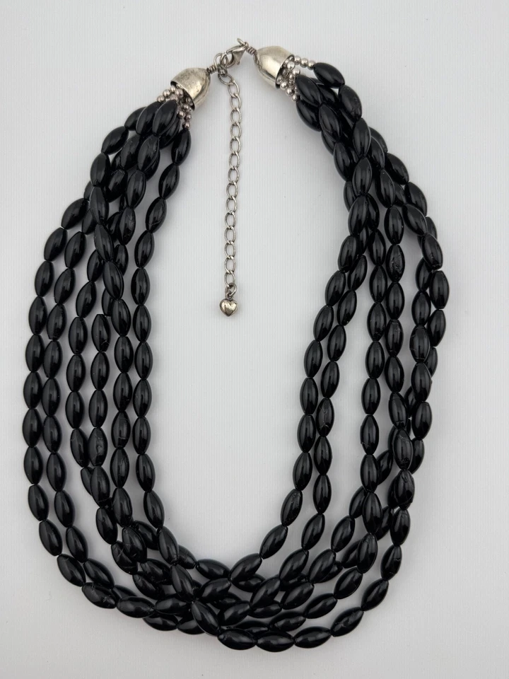 Collar Jay King DTR Coral Negro Plata Esterlina 6 Hilos Cuentas Foto 3 de 4