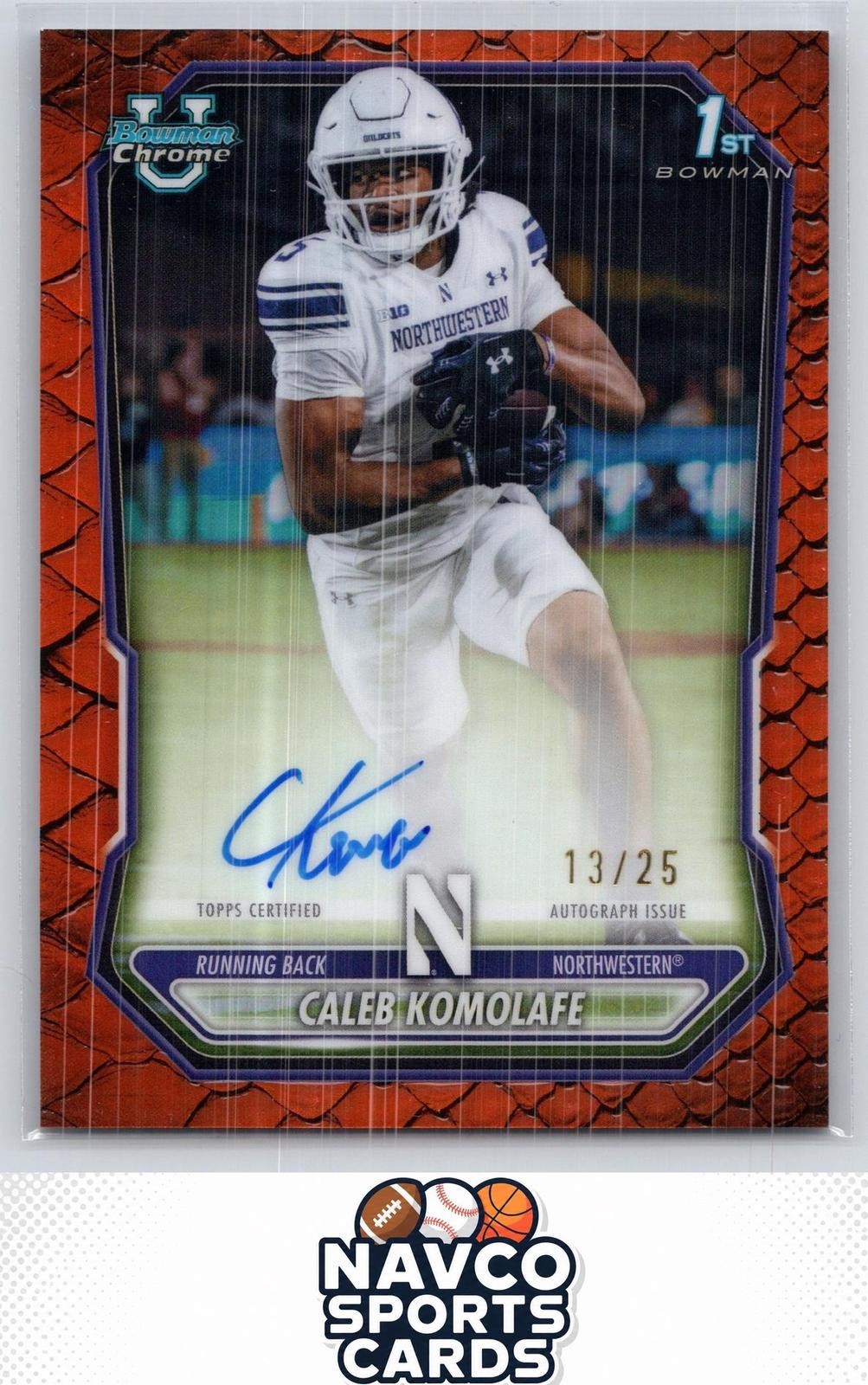2026 Bowman Caleb Komolafe Chrome Prospect Auto Orange Reptilian Refractor #/25
