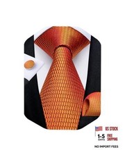 Mens Solid Tie Set Silk Necktie and Pocket Square Cufflinks Burnt Orange