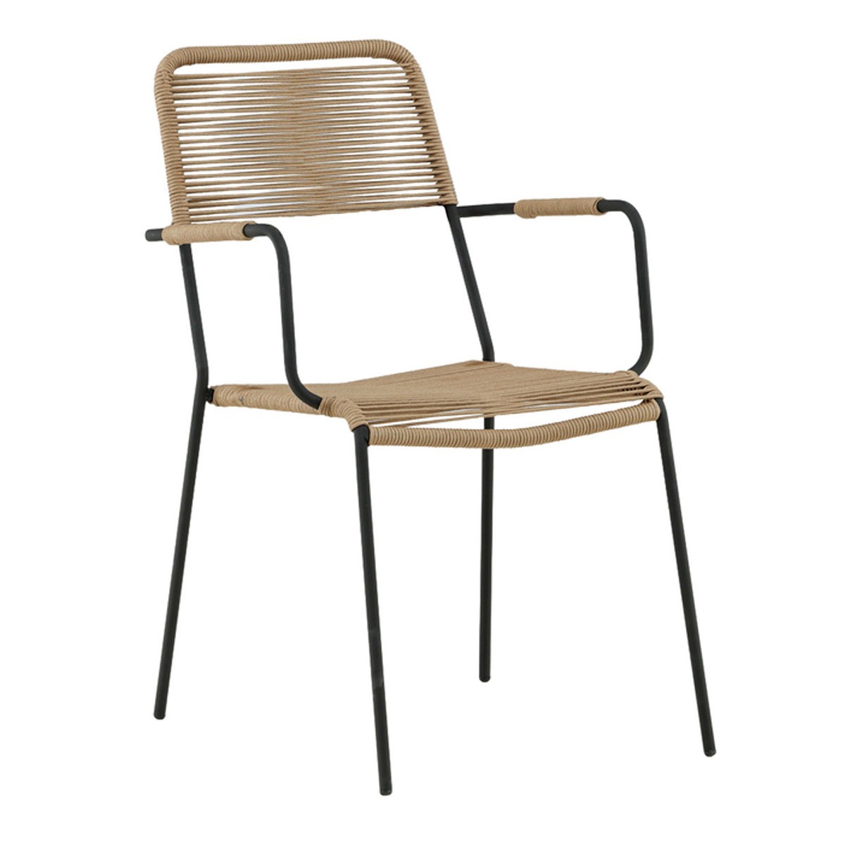 Chaise de Jardin Lindos 85cm en Rotin Naturel et Pieds Métal Noir