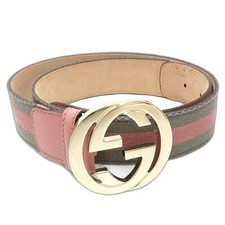 GUCCI Belt Interlocking G 85  34 114876 Leather Pink Gray/188651