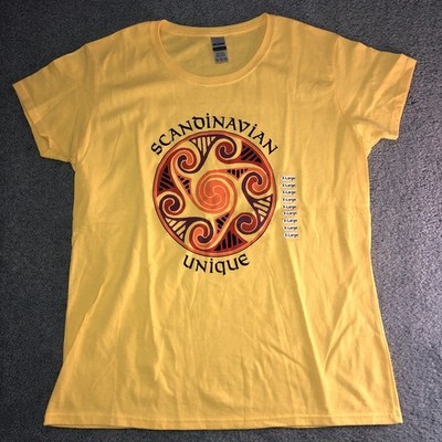 Scandinavian Unique Yellow Women s XL 100% Cotton T-Shirt Gildan NEW W/out Tags