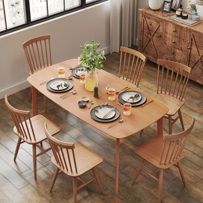 HOMCOM Wood Dining Table for 6, 47'' Rectangular Kitchen Table, Natural