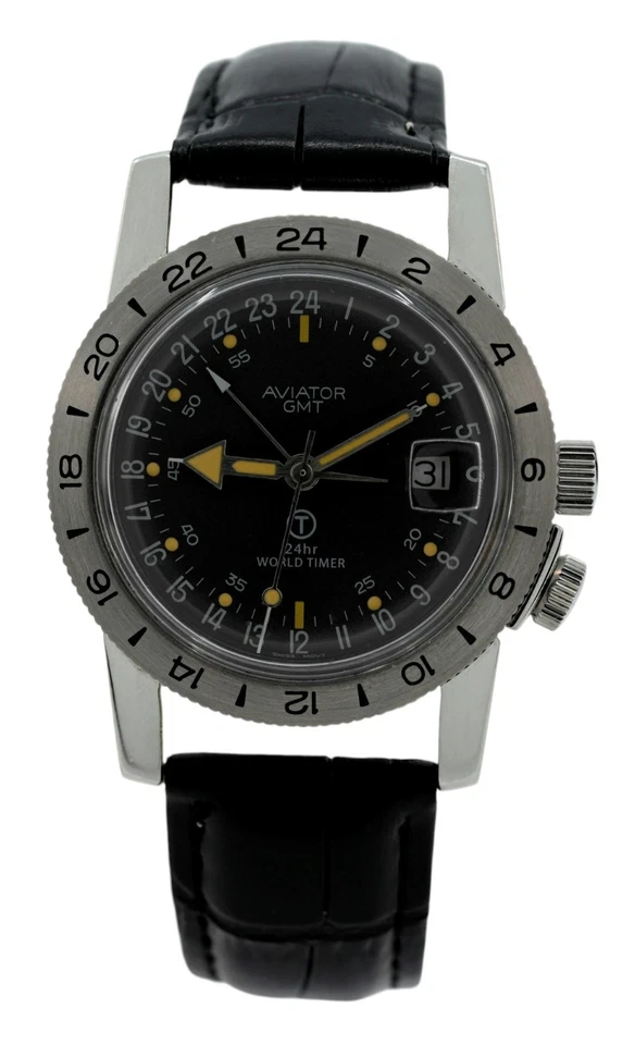 Aviator GMT 36mm Airman Especial Cuarzo Suizo Acero Inoxidable Temporizador Mundial Reloj! Foto 2 de 4