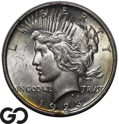 1923 Peace Dollar Clipped, Lovely Color, Choice BU++