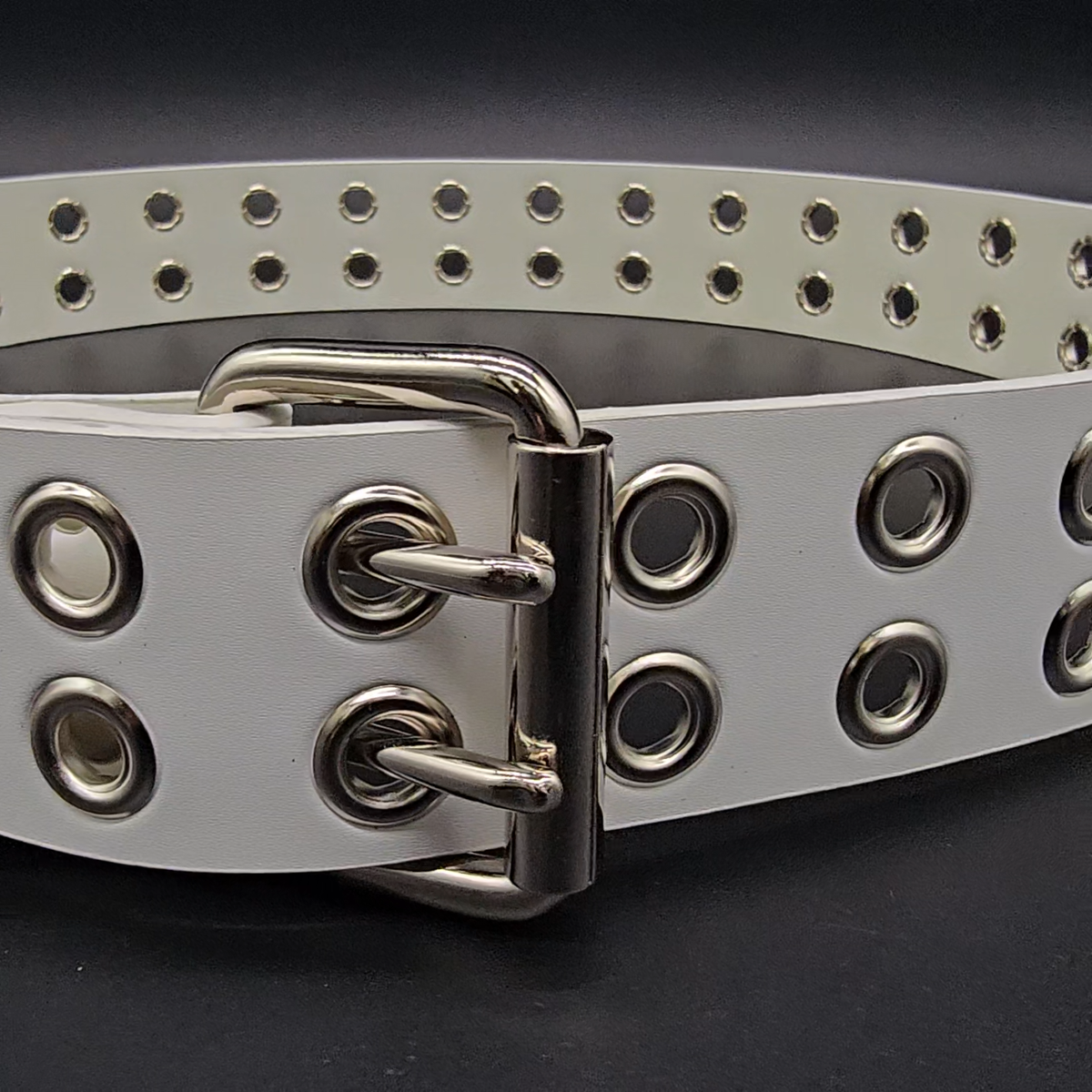 White Genuine Leather Grommet Eyelet Studded USA Made Three Row