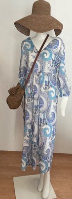 Robert Friedman Maxikleid Empire-Style Paisley  Blautöne NP329 