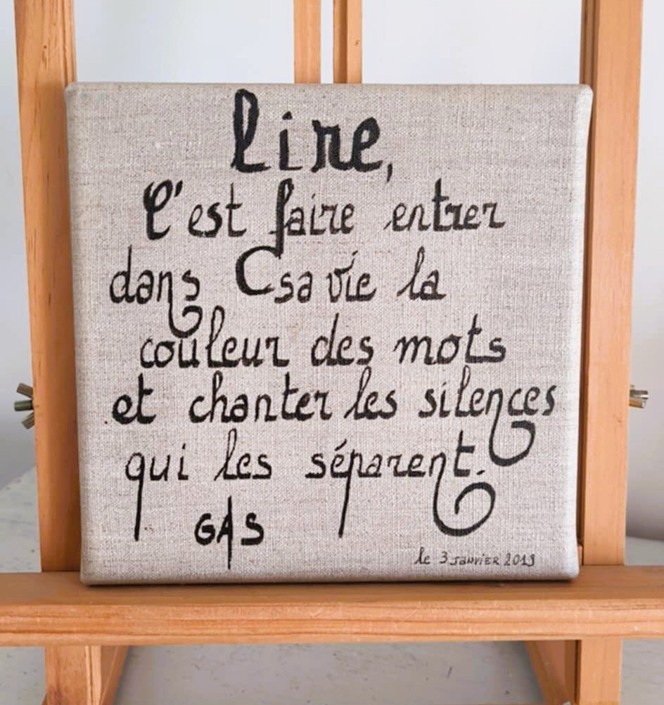 Tableau abstrait écrit prose art brut sur toile de lin peinture originale signée 30cm