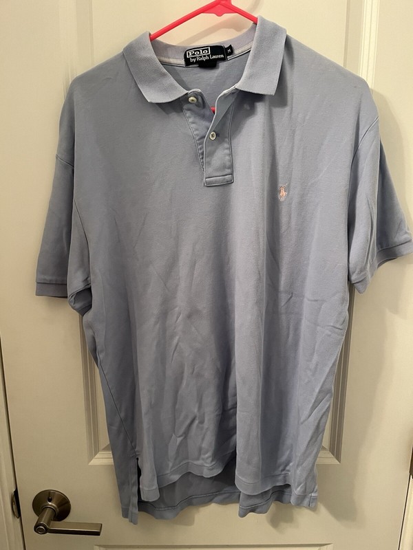 Polo Ralph Lauren Men's Classic Fit Medium Cotton Short Sleeve Light Blue Shirt 