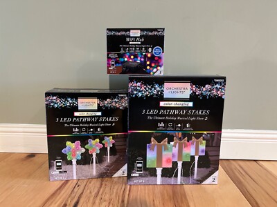 Gemmy Orchestra of Lights Wifi Hub Bundle LED Pathway Snowflake Lights Lot OOL