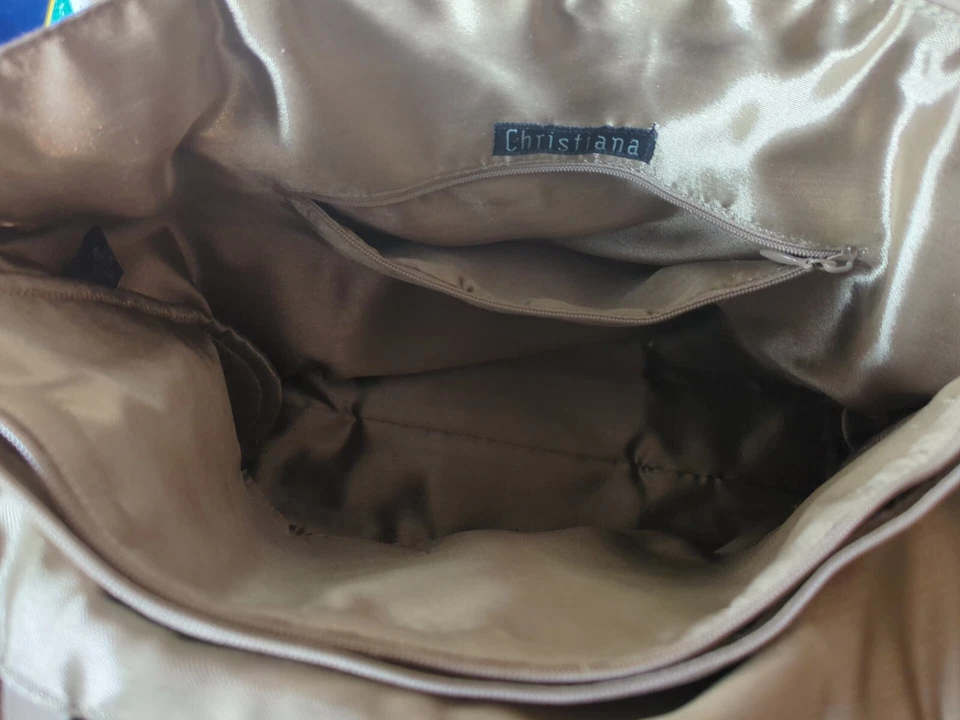 Bolso de Mano Christiana Azul Y Marrón Estampado Paisley Con Cuentas Foto 4 de 4