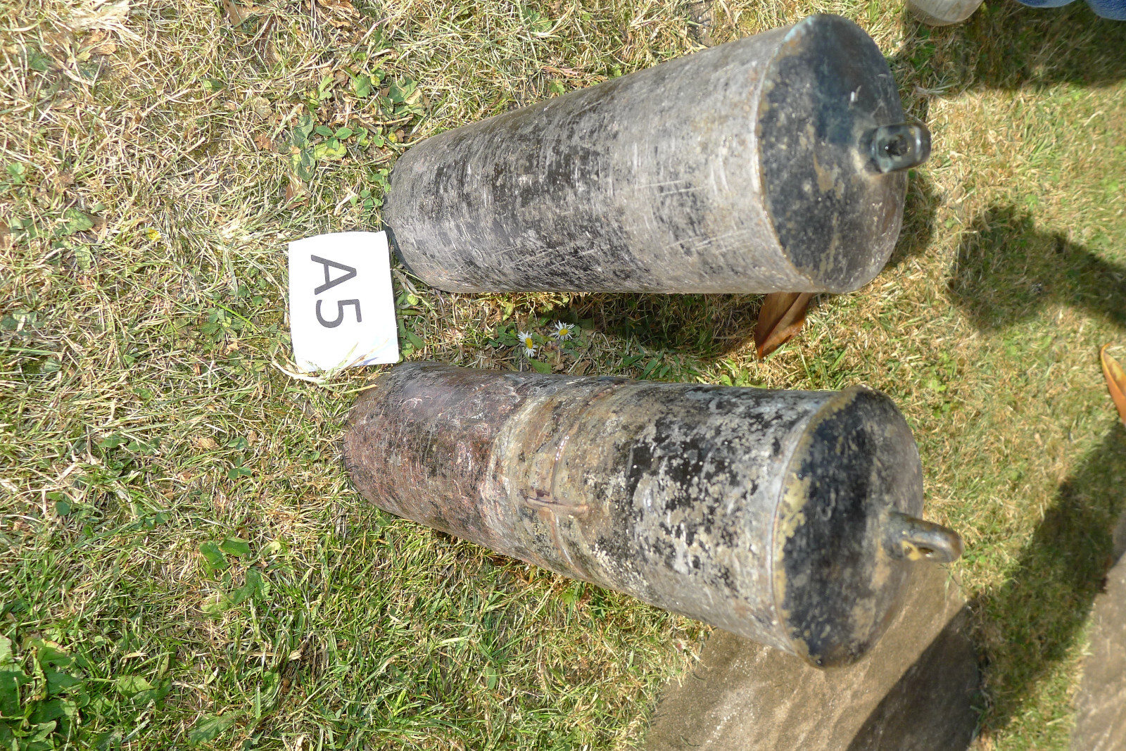 A5) Antique Pair ex. BRASS CASED LEAD LONDON Longcase CLOCK WEIGHTS 8