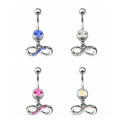 Belly Navel Dangle Ring Surgical Steel Infinity with CZ Jewels Sold individually