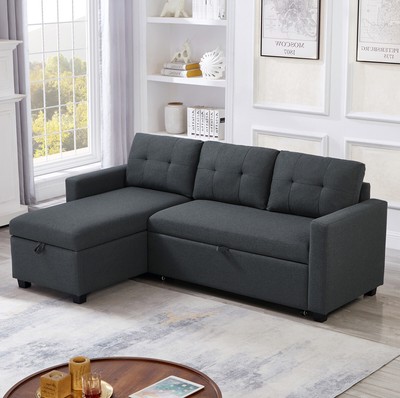 Upholstered Pull Out Sectional Sofa Convertible Corner Couch L-Shaped Sofa Loung