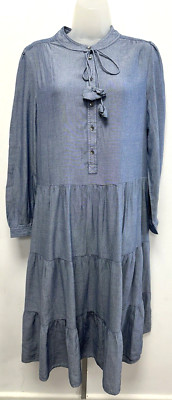 NEU! UND/ODER UK12 EU40 US6 Blau Denim Morello Langarm Stufenkleid