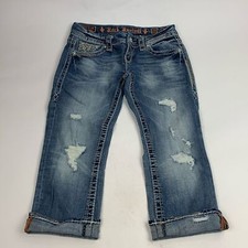 Rock Revival Bella Capri Denim jean pants Jeans Size 27 stretch Distressed Patch