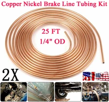 2 PCS 25ft 1/4'' OD Coil Rolls Copper Nickel Brake Line Tubing Kit + Fittings US