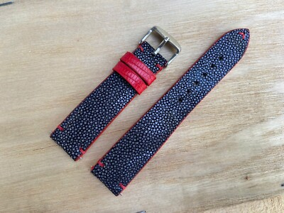 #ad Black Stingray Leather Watch Strap Band Size 18mm 19mm 20mm 21mm 22mm 24mm 26mm $39.00