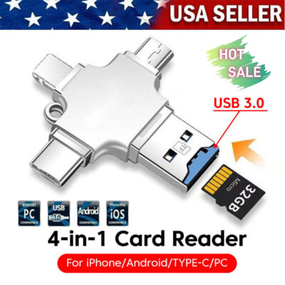 4IN1 USB 3.0 Flash Drive Micro TF Card Reader Adapter OTG Type-C iPhone Android 