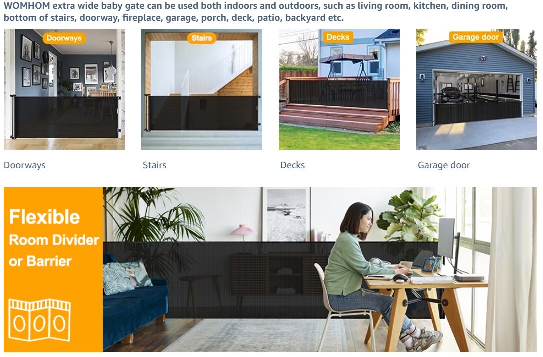 180/300CM Wide Retractable Baby Safety Gate for Stairs Doorways Dog Pet