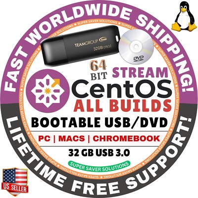 CENTOS STREAM LINUX OS, LIVE / FULL, USB/ DVD, 64BIT CINNAMON, KDE, MATE, XFCE