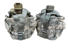 Lot of 2 1QT Canteens w/ ACU Pouch - USGI Military Canteen 1 Quart UCP Cover