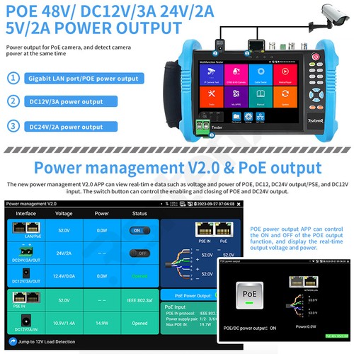 Rsrteng IPC-9800CADHS Pro 7" AHD CVI TVI SDI CVBS CCTV HDMI POE IP Camera Tester - Afbeelding 8 van 13