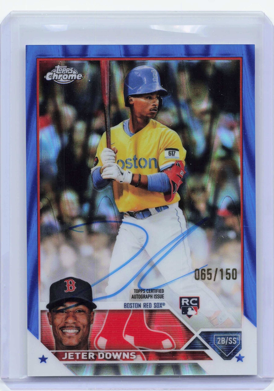 2023 Topps Chrome #RA-JDO Jeter Downs Rookie Autographs Blue RayWave #/150