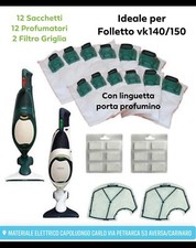 SACCHETTI FOLLETTO VK 140 VK 150 12PZ +12 PROFUMI +2 FILTRO MOTORE SACCHI FILTRI