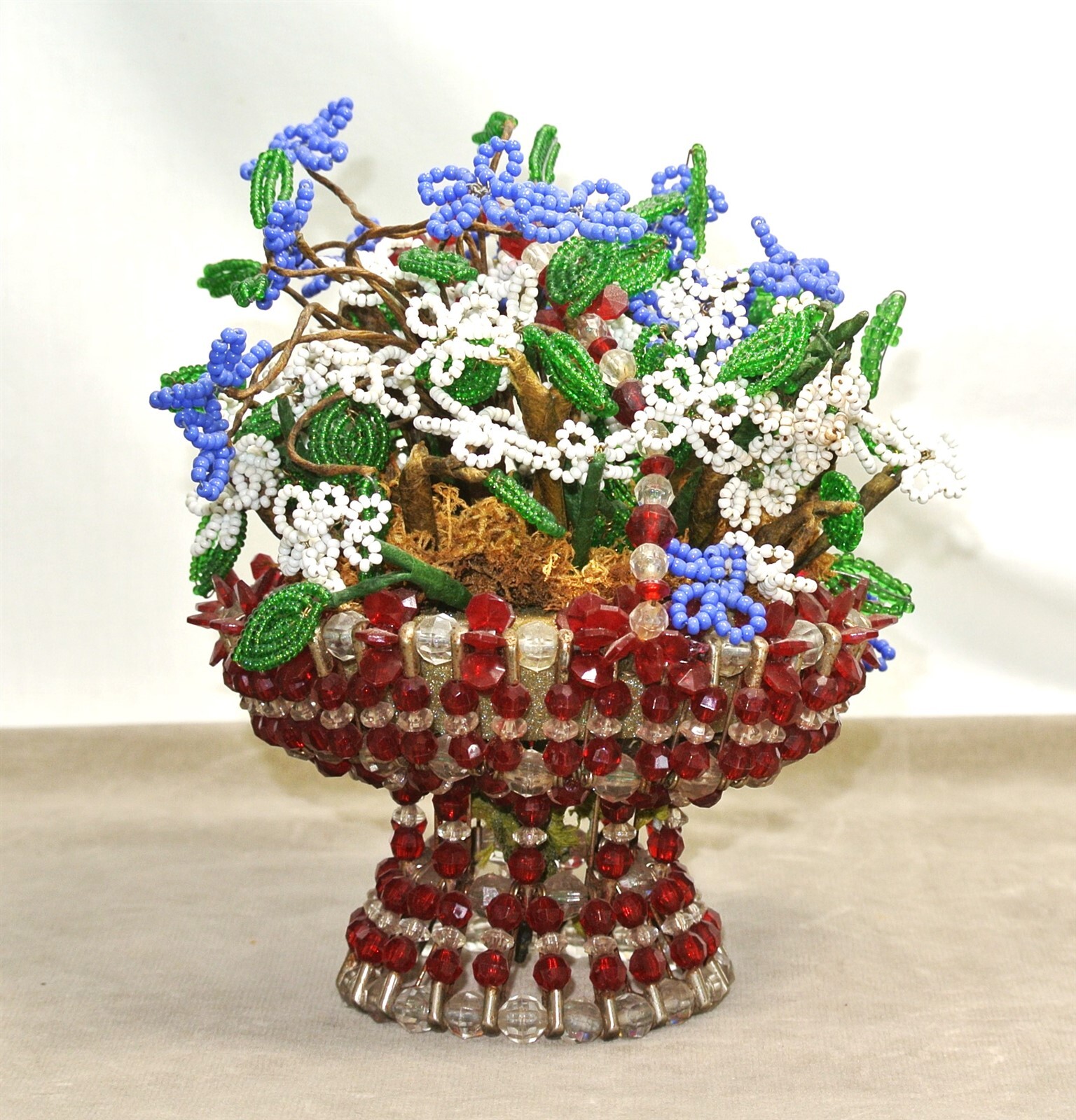 Vintage French BEADED FLOWERS Floral Arrangement Glass Seed Beads eBay