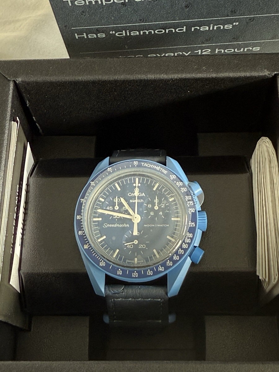 Swatch Omega MoonSwatch Mission To Neptune Ostrich Leather Swatch Omega MoonSwatch Mission To Neptune Ostrich Leather