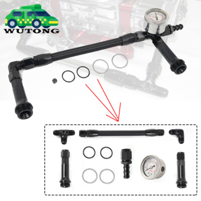 4150 AN6 Braided Fuel Line Kit With Pressure Gauge - Aluminum Replacement For Holley Carburetors