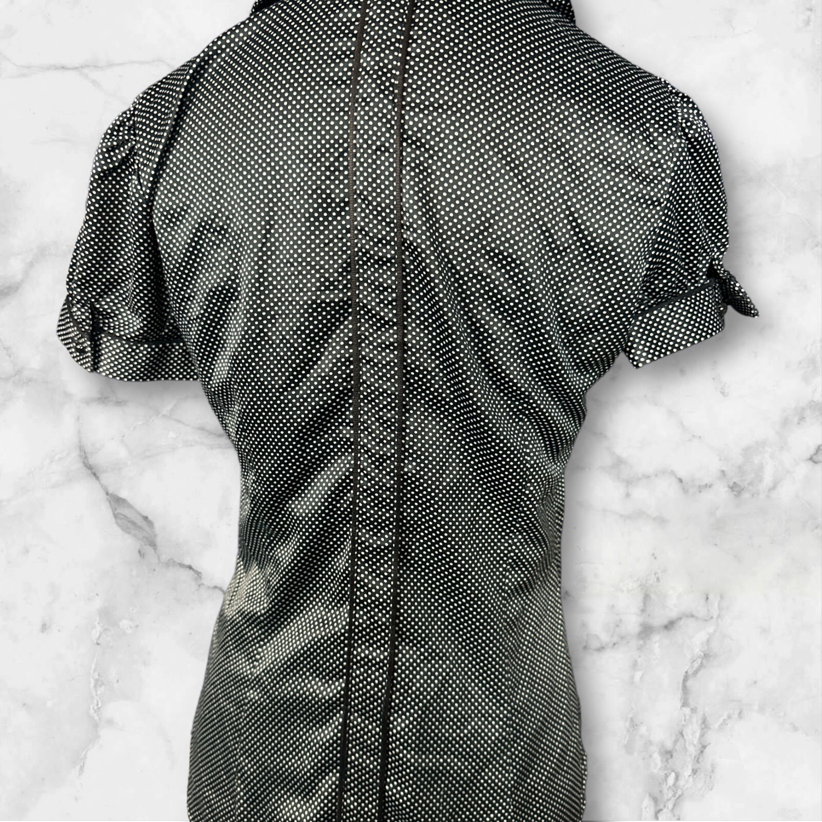 Zara Basic Black/White Micro Polka Dot Blouse Sat… - image 2