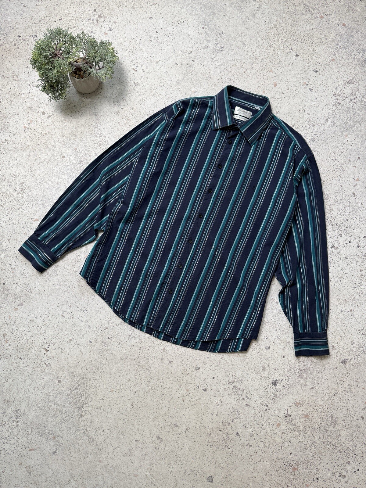 Camicia uomo vintage YSL Yves Saint Laurent manica lunga con bottoni taglia XL a righe